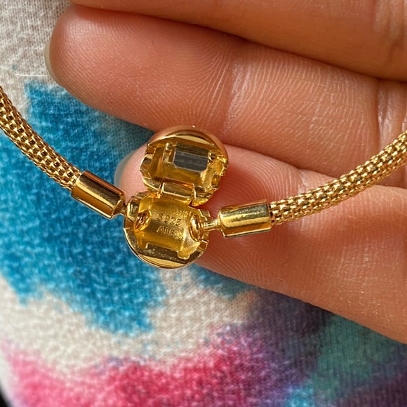 NWOT Gold Pandora Moments 18K Gold Plated Mesh Bracelet w/ Rose Gold Charms - Picture 5 of 13